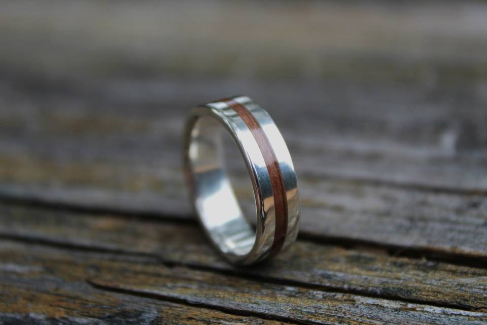 Silver band with walnut inlay