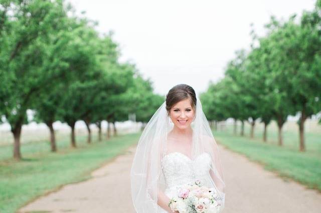 Bridal dress and bouquet