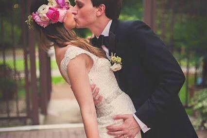 Newlyweds kissing