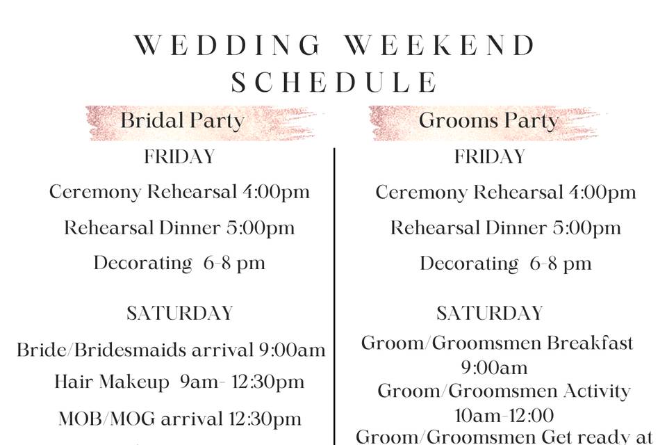 Sample wedding schedule