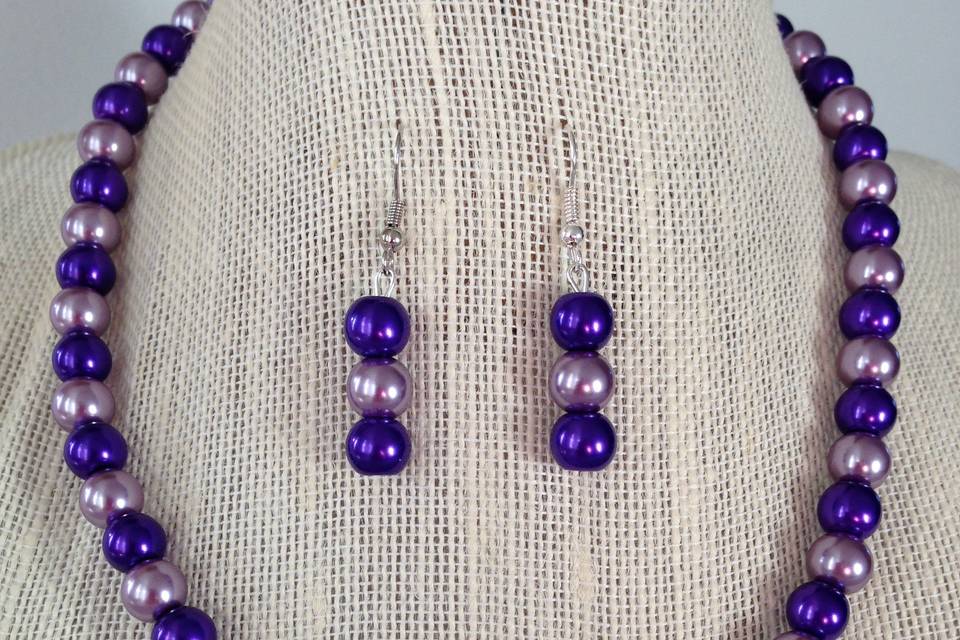 Purple Pearl Necklace & Earring Set
