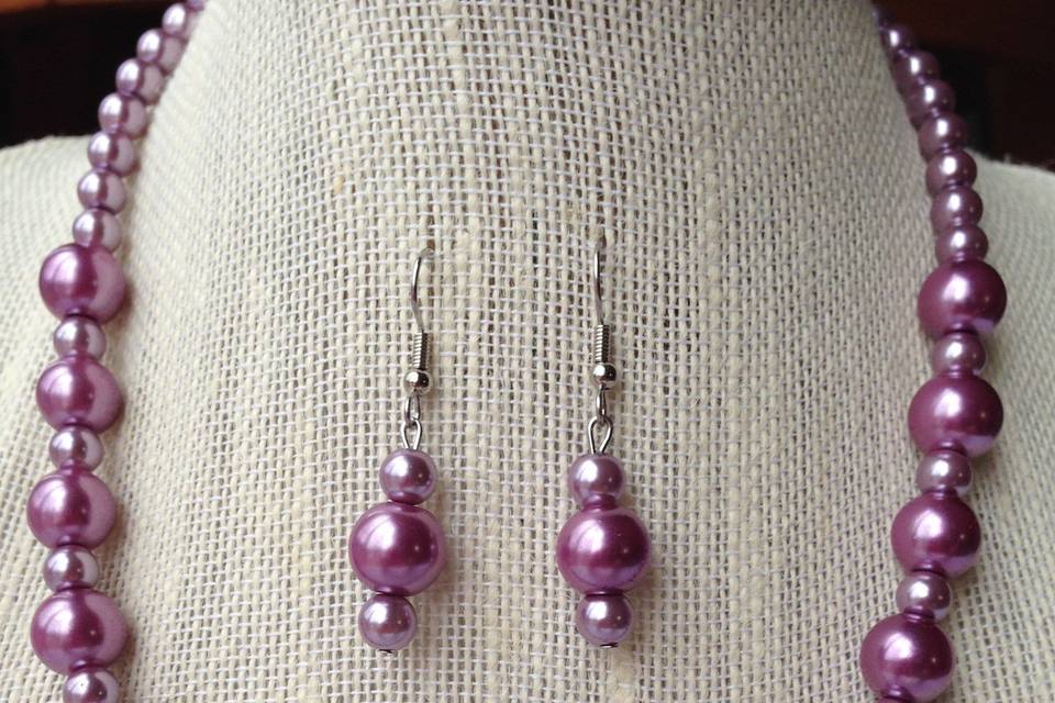 Purple Pearl Necklace & Earring Set