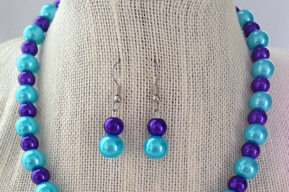 Turquoise and Purple Pearl Necklace Set
