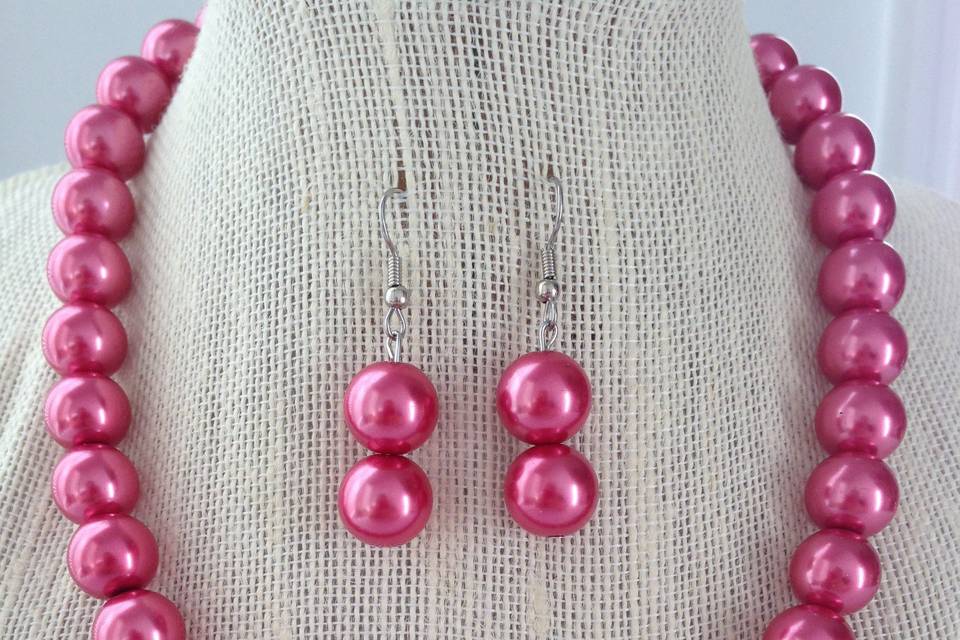 Pink Chunky Pearl Necklace Set