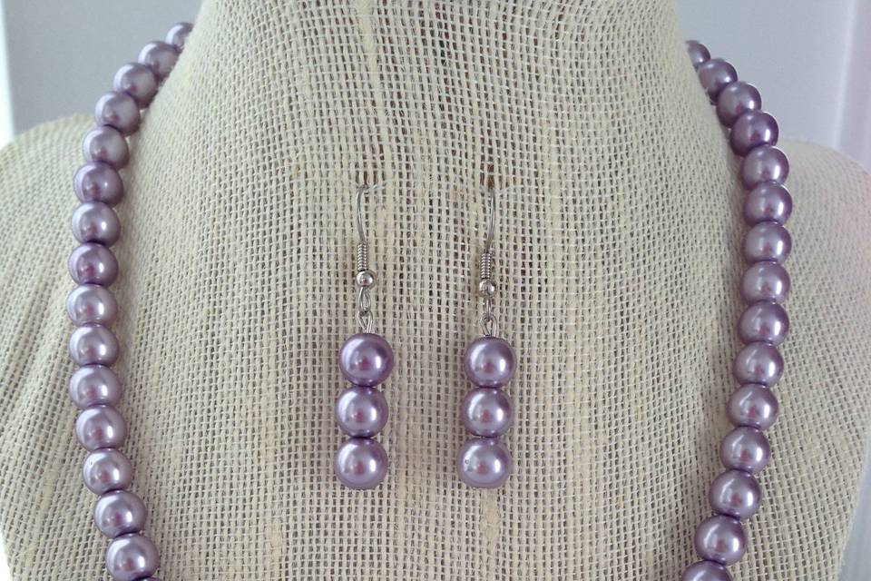 Purple Pearl Necklace & Earring Set
