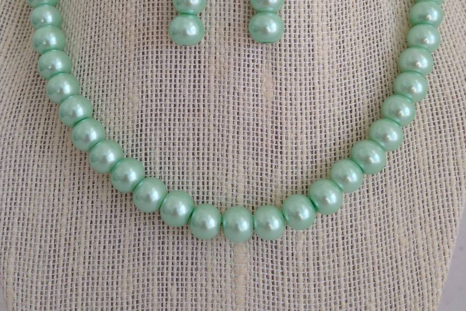 Seafoam Green, Mint Green Pearl Necklace Set