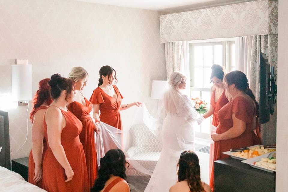 Bridesmaids in Hotel Room