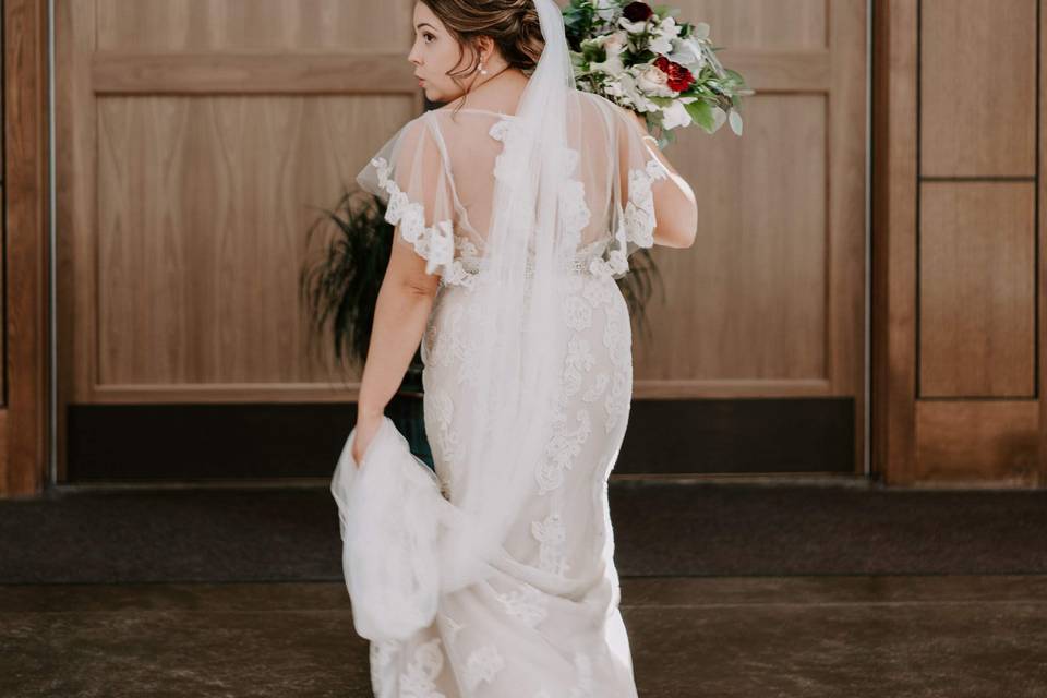 Back of custom wedding dress