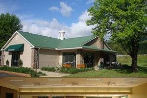 Exterior seating areas and a spacious interior with hardwood floors and two great stone fireplaces.