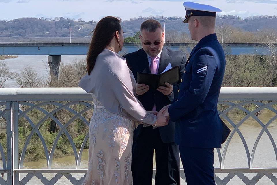 An outdoor bridge wedding