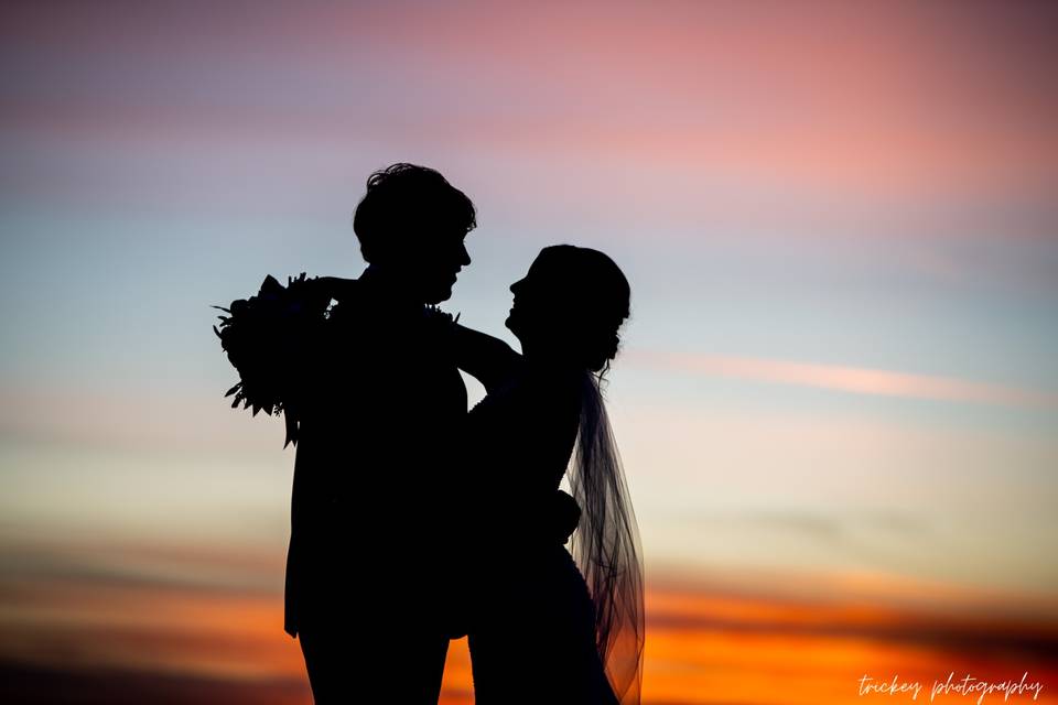 Newlyweds kissing