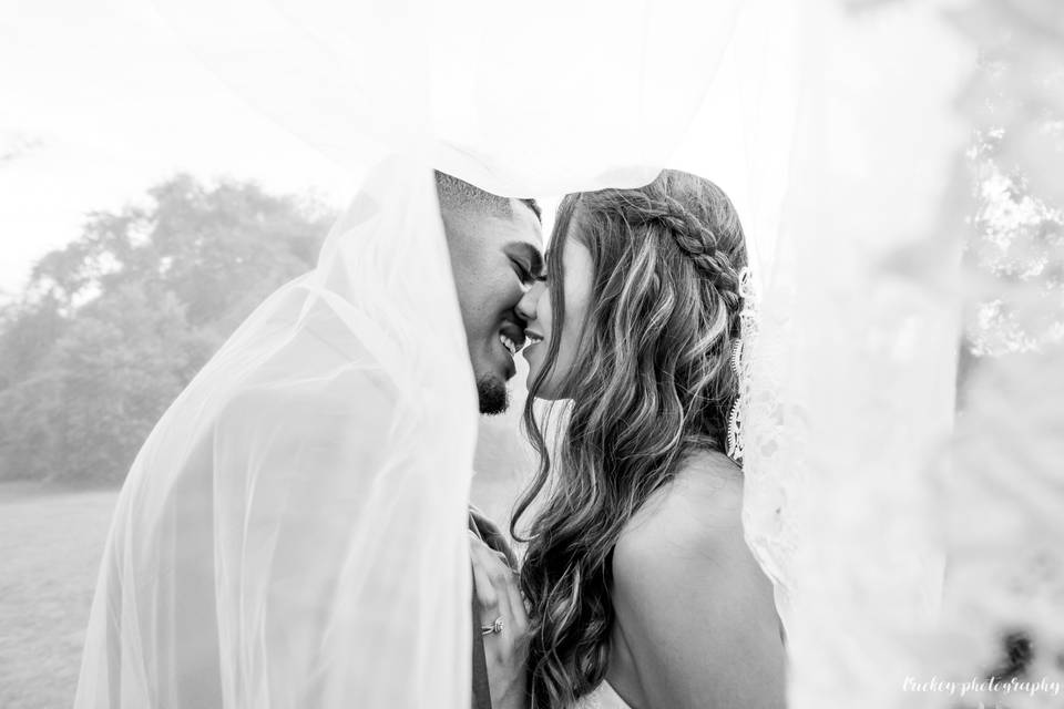 Newlyweds kissing