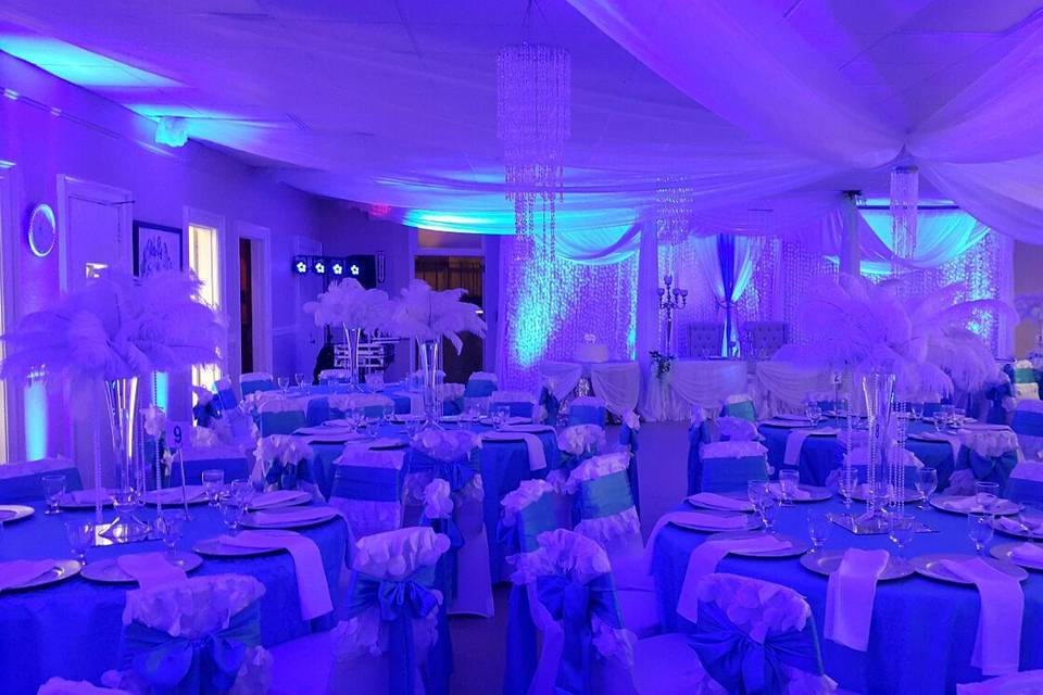 Blue lighting for the reception hall