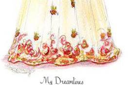 A kimono and sari / saree wedding dress sketch is ideal to show off the detail of a traditional Indian wedding dress. www.MyDreamlines.com