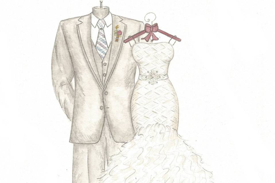 Personal sketch of her wedding dress created as a fashion sketch. A perfect Wedding Gift, Wedding gift from the groom, Anniversary Gift and Bridal Shower gift. www.MyDreamlines.com Dreamlines Wedding Gift