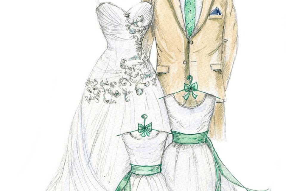 Personal sketch of her wedding dress created as a fashion sketch. A perfect Wedding Gift, Wedding gift from the groom, Anniversary Gift and Bridal Shower gift. www.MyDreamlines.com Dreamlines Wedding Gift