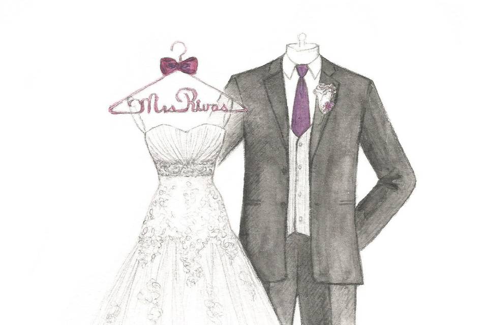 First Year Anniversary Gift is paper.  Paper is the traditional one year anniversary gift for a husband to give to his wife.  Her wedding dress hand sketched by a Dreamlines Wedding Dress Sketch artist makes for a timeless piece.  Give her a paper anniversary gift. www.MyDreamlines.com