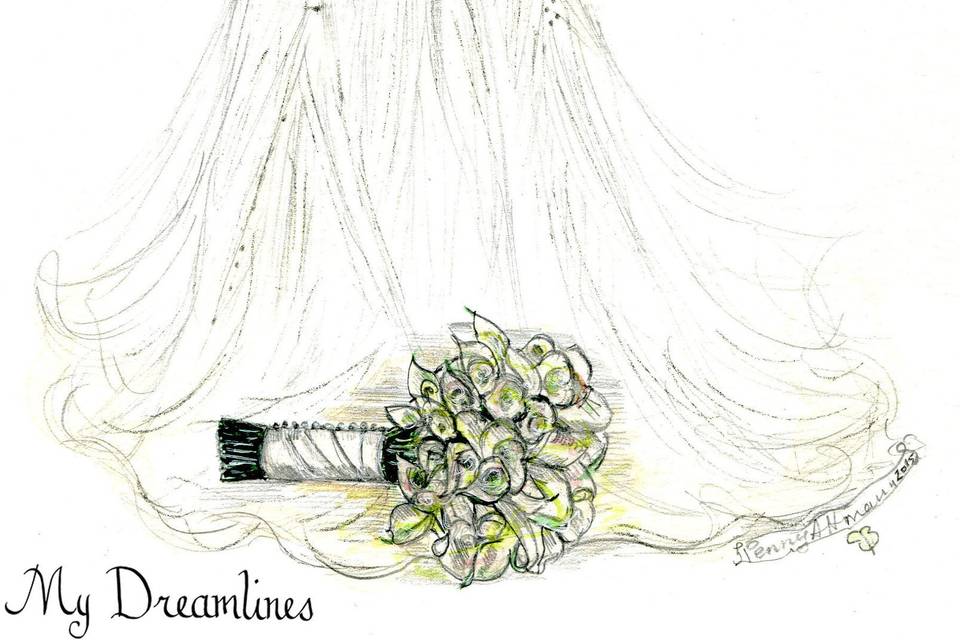 Wedding guest book idea. A Dreamlines wedding dress and suit sketch framed for your guests to sign.  A perfect gift exchange on the day of the wedding or a wedding day gift to the bride from the groom. www.MyDreamlines.com