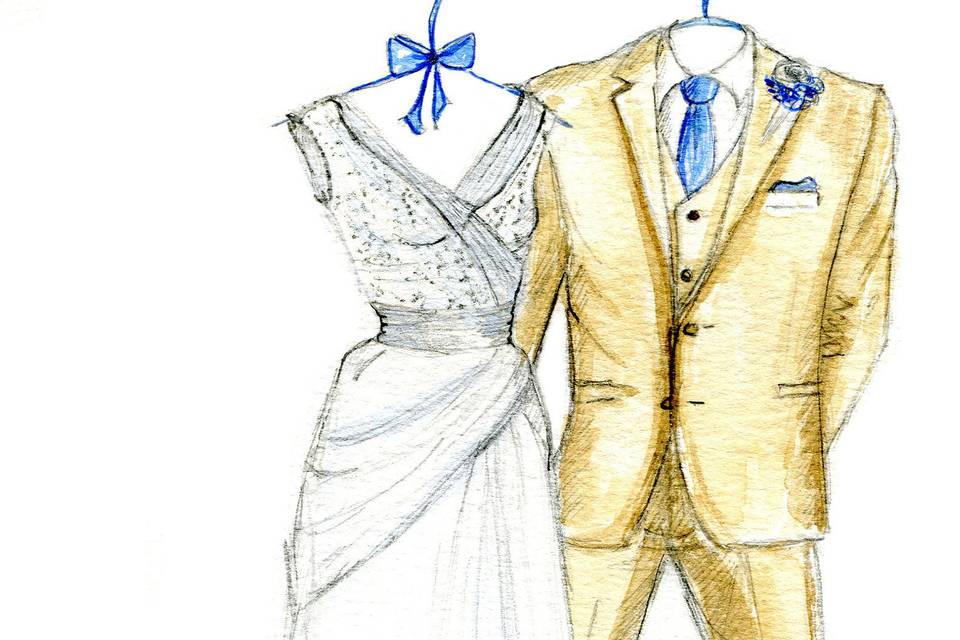 Wedding guest book idea. A Dreamlines wedding dress and suit sketch framed for your guests to sign.  A perfect gift exchange on the day of the wedding or a wedding day gift to the bride from the groom. www.MyDreamlines.com