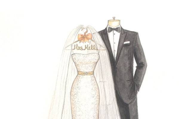 Wedding dress and suit