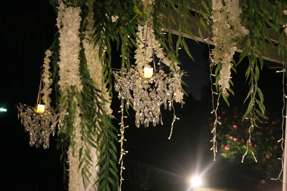 Chandelier on pergola