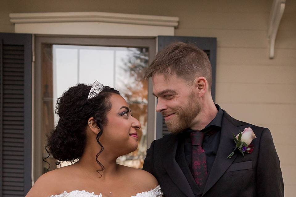 Moody bride and groom
