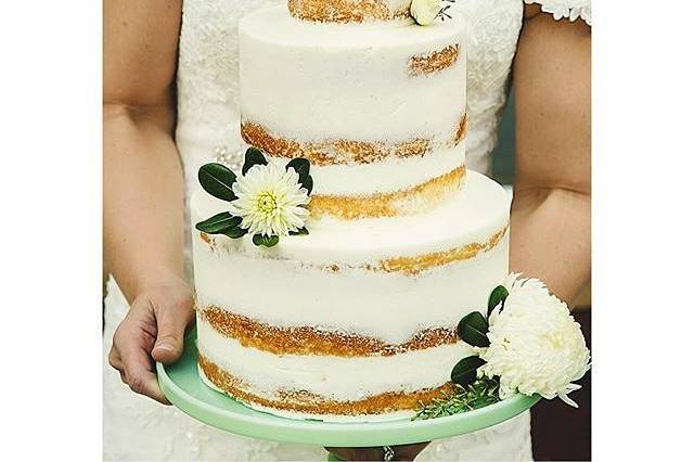 Wedding cake with white flowers