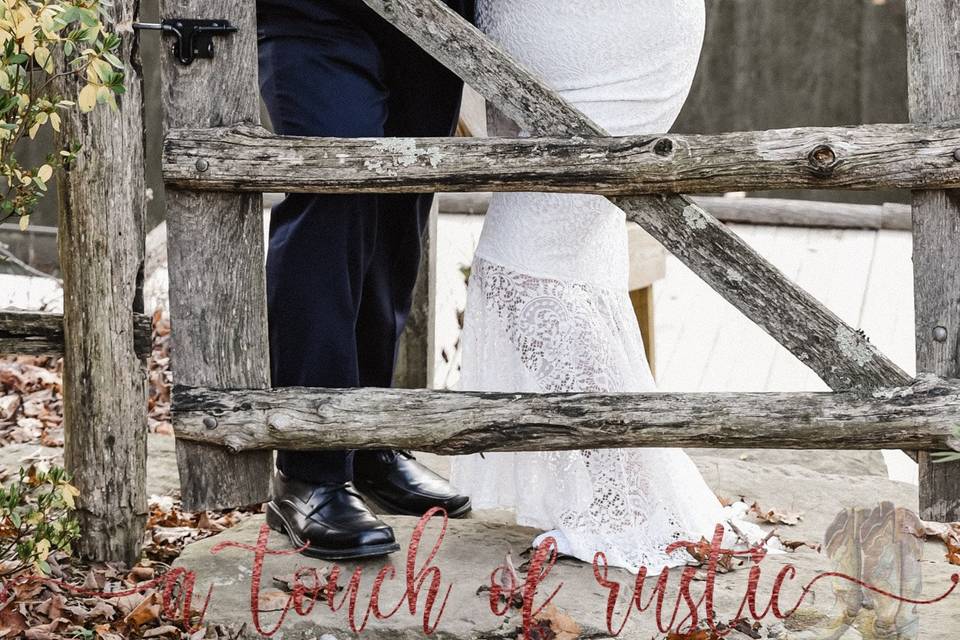 Bride and groom at gate