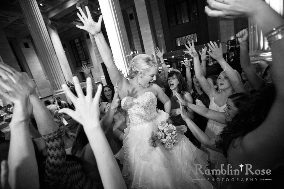 The bride dancing