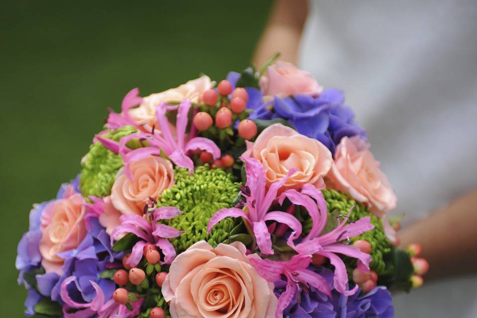 The bride holding her bouquet