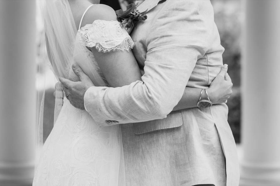 Newlyweds hug