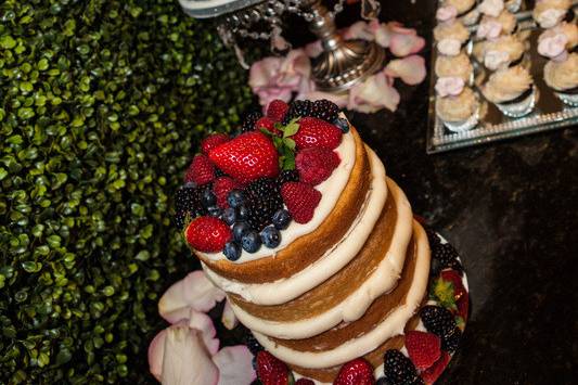 Wedding cake and cupcakes