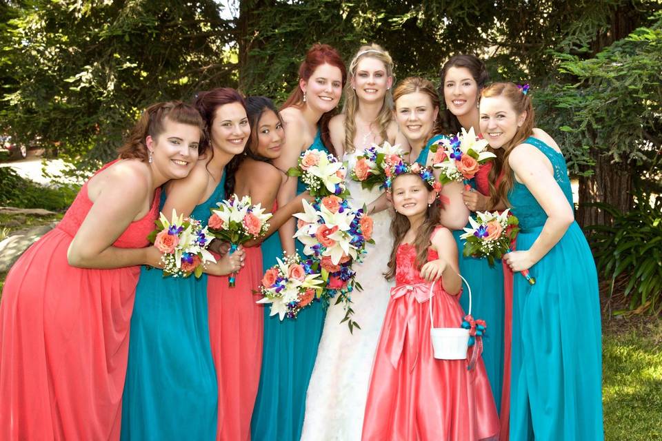 Bride with her bridal attendants