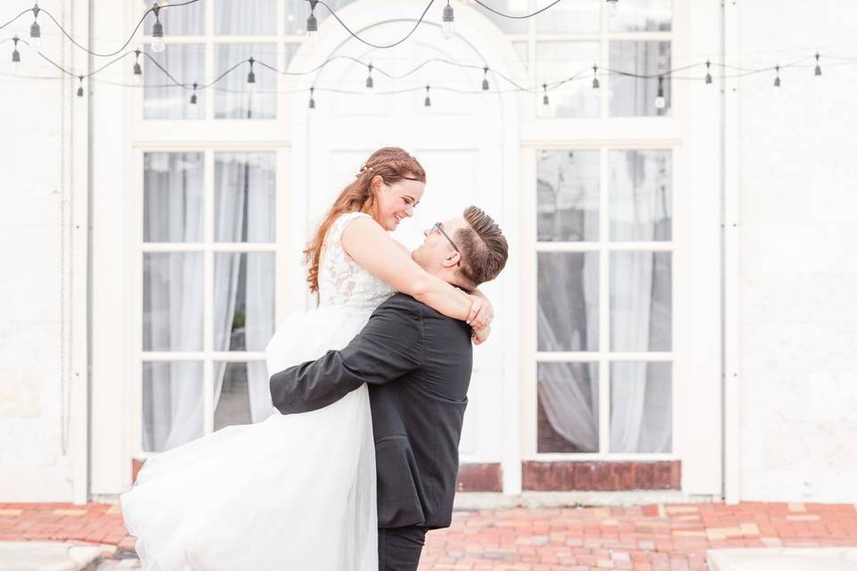 Newlyweds in Courtyard