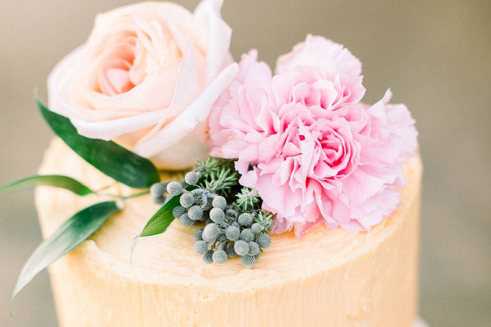 Floral topped cake