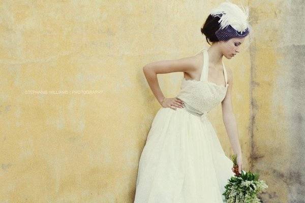 Silk chiffon and Chantilly lace halter dress with full crinoline petticoat. Bodice fully boned and lined in silk habotai. Photo Stephanie Williams Photography