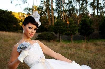 Two tiered tea gown bordered in white Chantilly lace