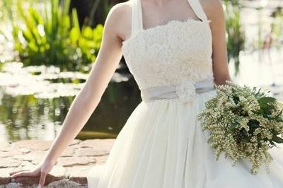 Silk chiffon and Chantilly lace halter dress with full crinoline petticoat. Bodice fully boned and lined in silk habotai. Photo Stephanie Williams Photography