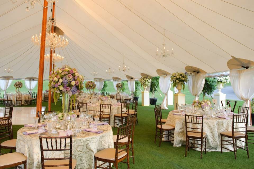 Table setup with flower centerpiece