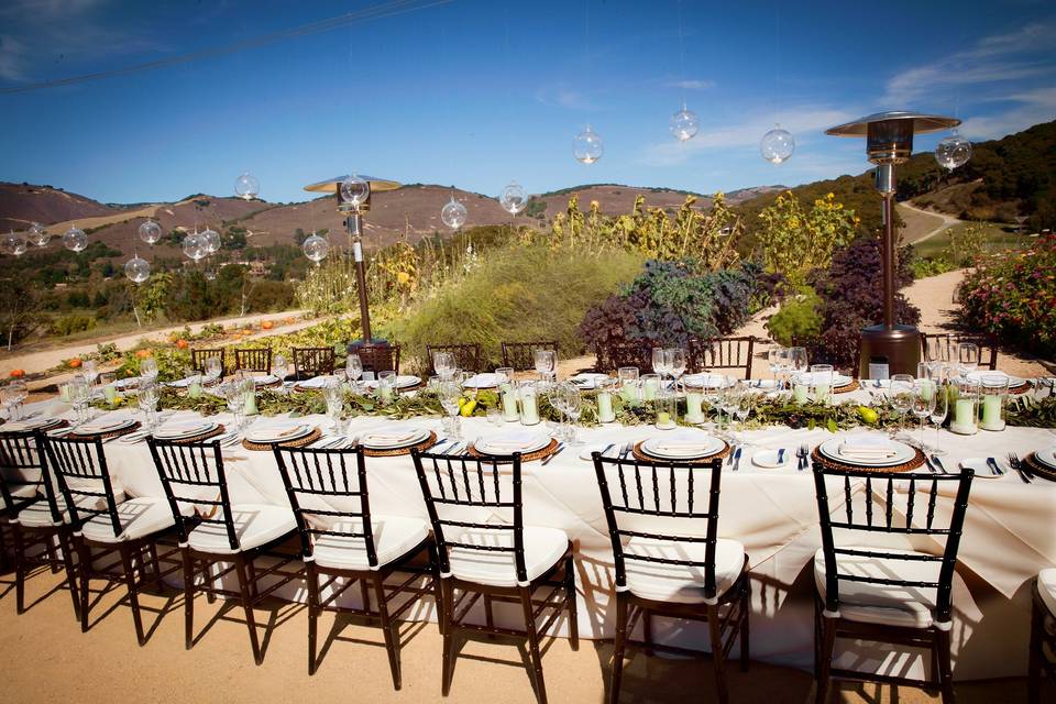 Table setup with flower centerpiece