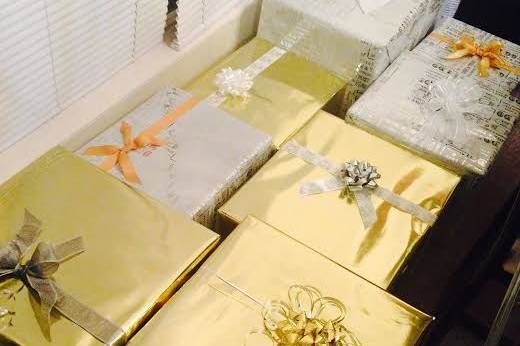 I wrapped all the gifts that the bride received through the mail.
