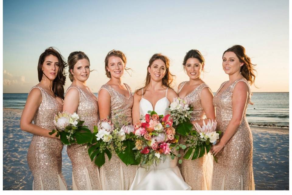 The bride and her bridesmaids