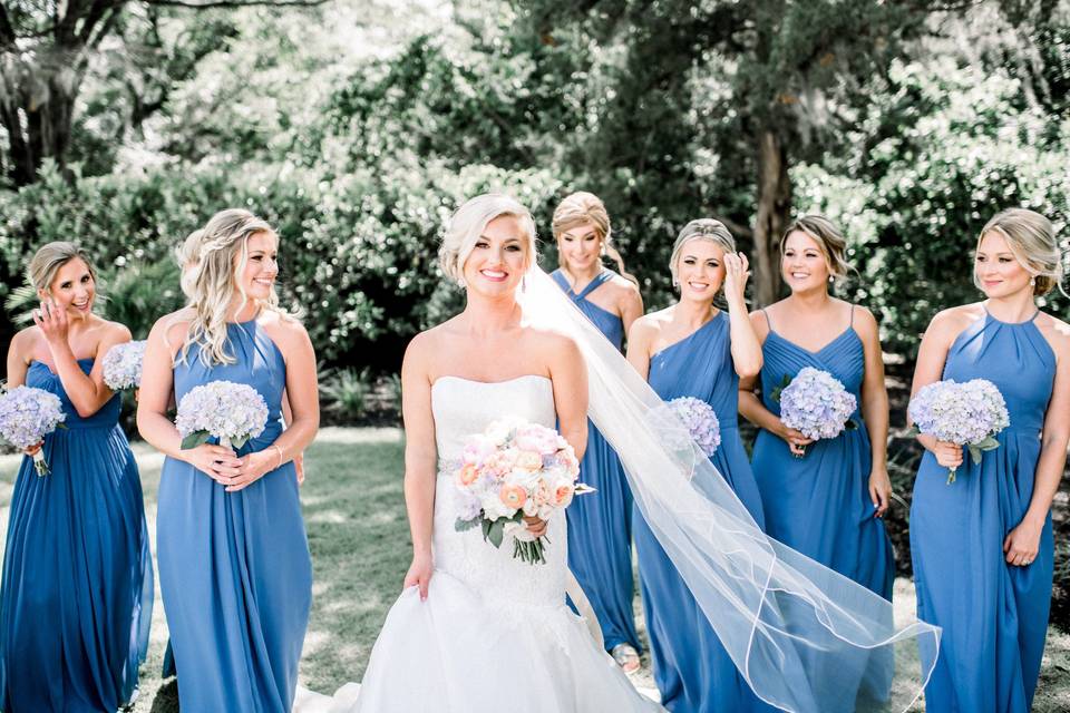 Bride and her bridesmaids