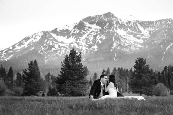 Lake Tahoe wedding photography in a meadow with Mt. Tallac in the background