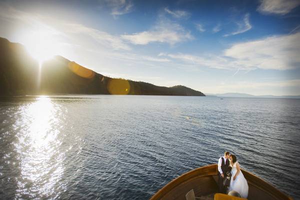 Lake Tahoe wedding on the Safari Rose boat at sunset