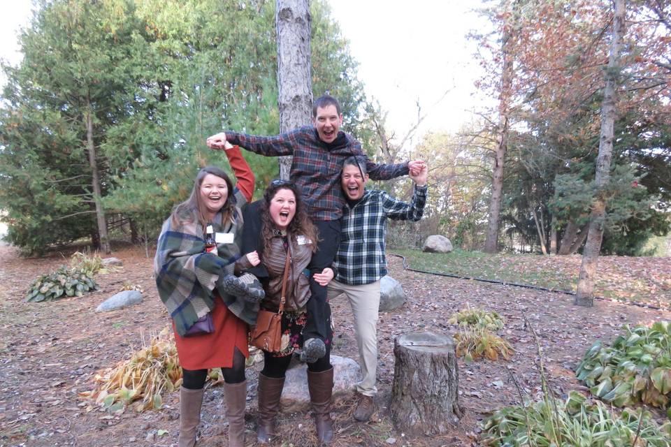 Celebrants at fall wedding