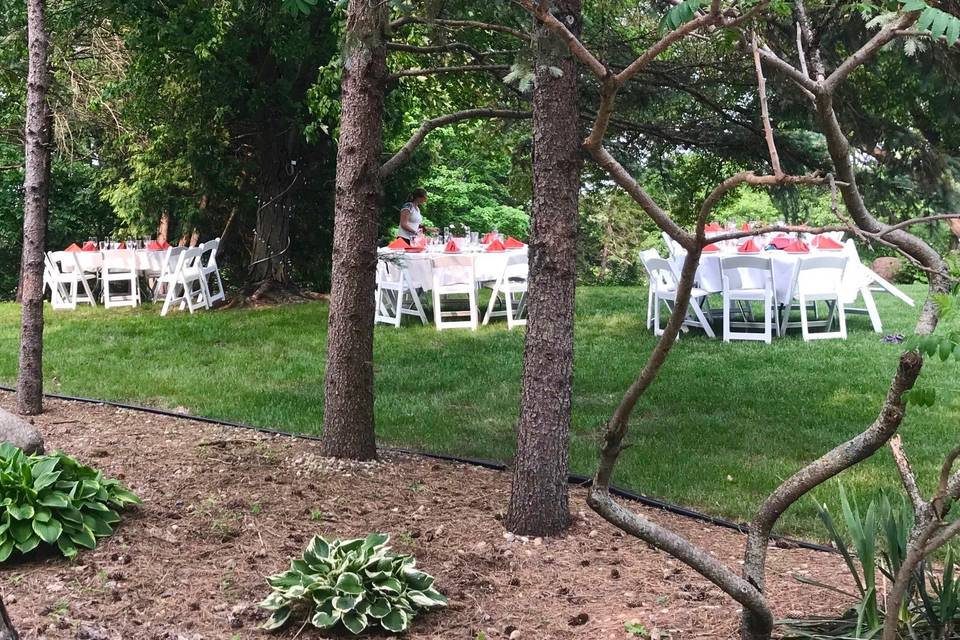 Tables on the north lawn