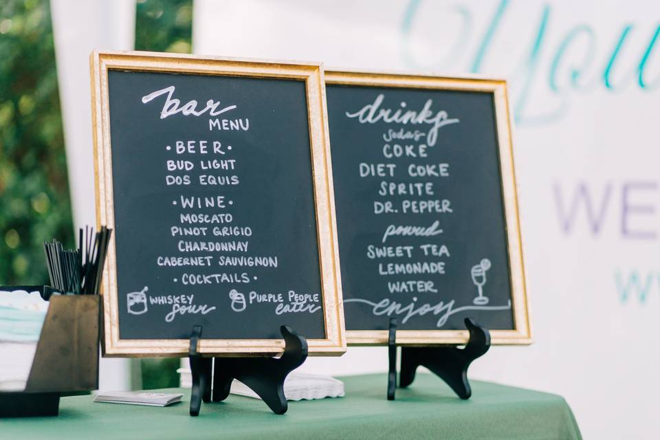 Calligraphy bar menu