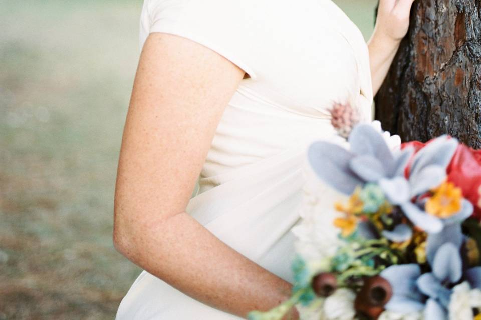 The bride holding her bouquet