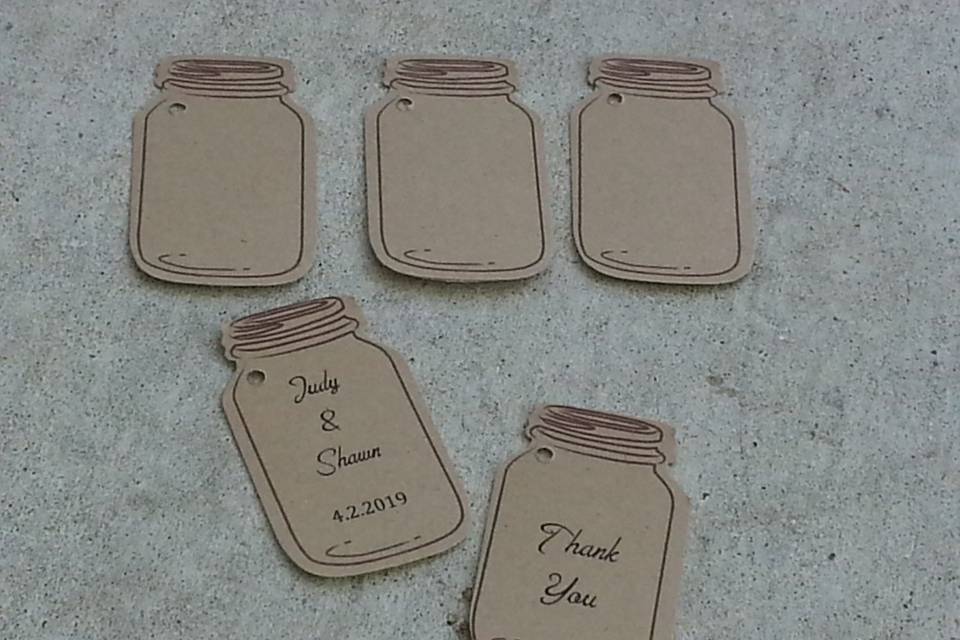 Personalized Mason Jar Tags
For More Details
http://tdstationaryandcrafts.weebly.com/store/c4/Reception_Items_%2F_Favors.html